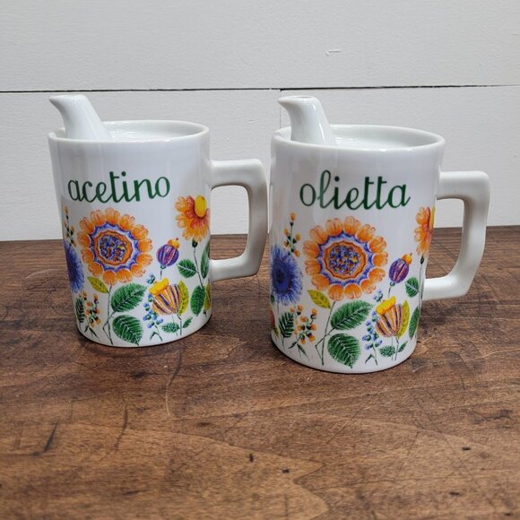 Vintage Ancienne Porcelain Floral Oil/Vinegar Containers with Spout - Picture 1 of 8